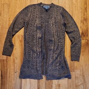 Karen Scott Open-Front Cable Knit Cardigan - Brown Heather